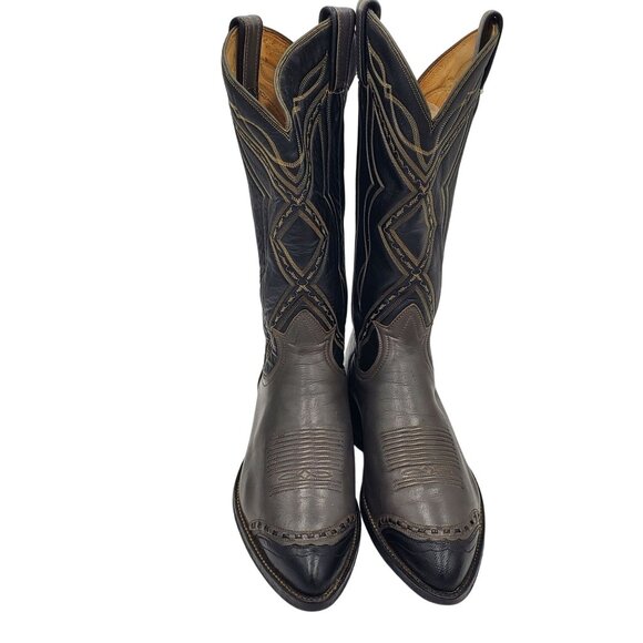 Vintage Tony Lama Men's size 9E Gray Black leather lizard wing tip Cowboy boots - Picture 15 of 16